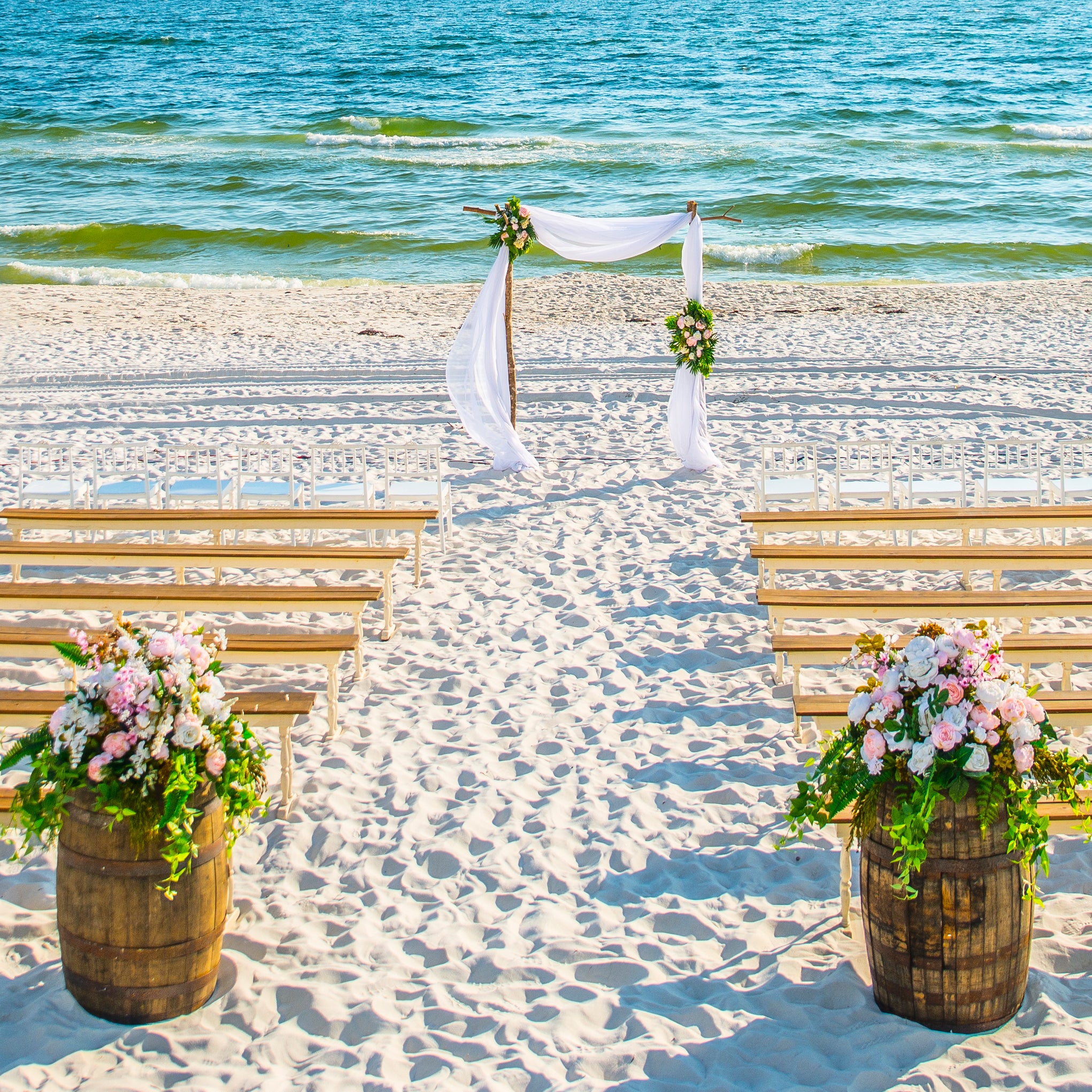 Whiskey Barrel Entry Aisle Markers - The Wedding Shop