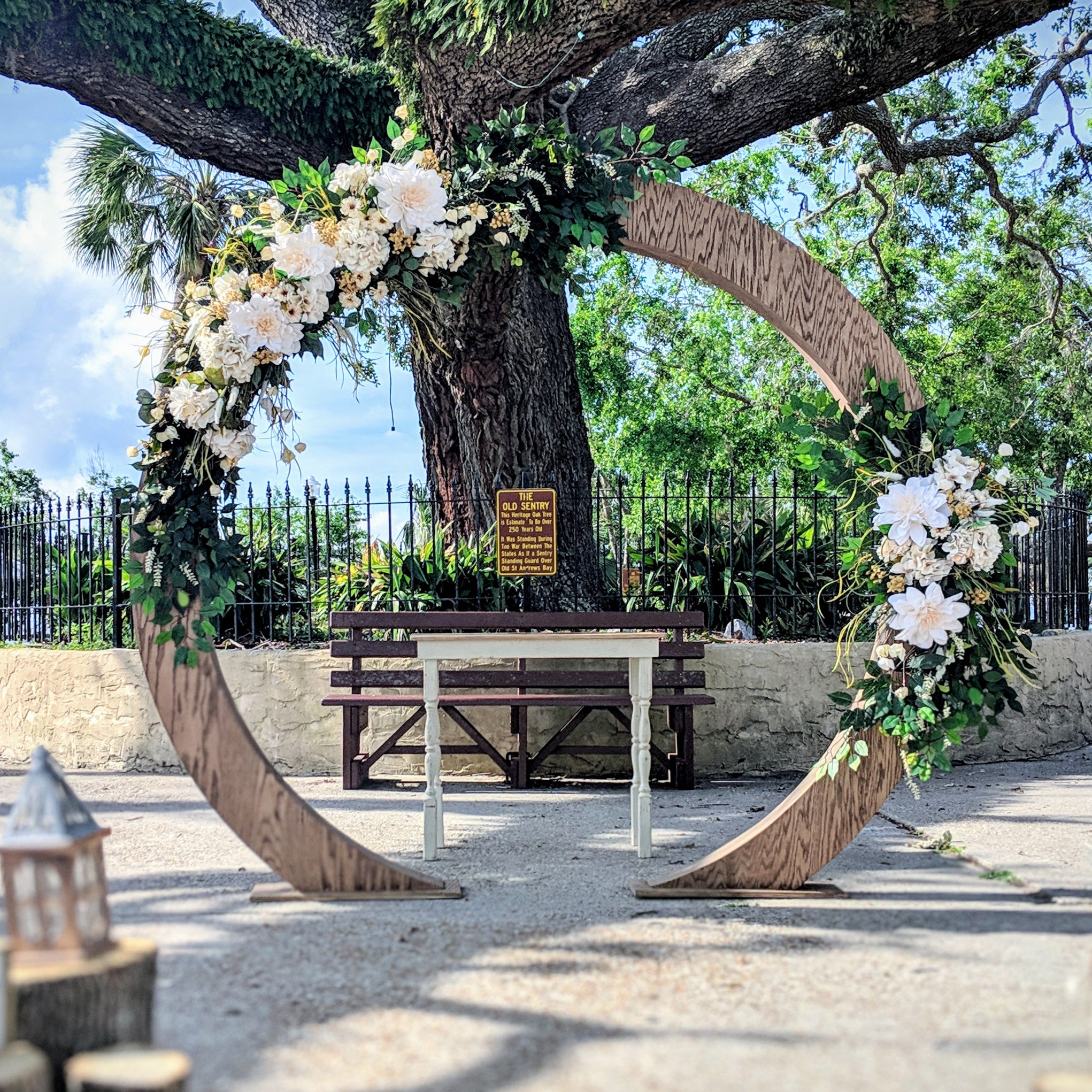 wood circle moon gate wedding arch arbor beach wedding rental in panama city beach