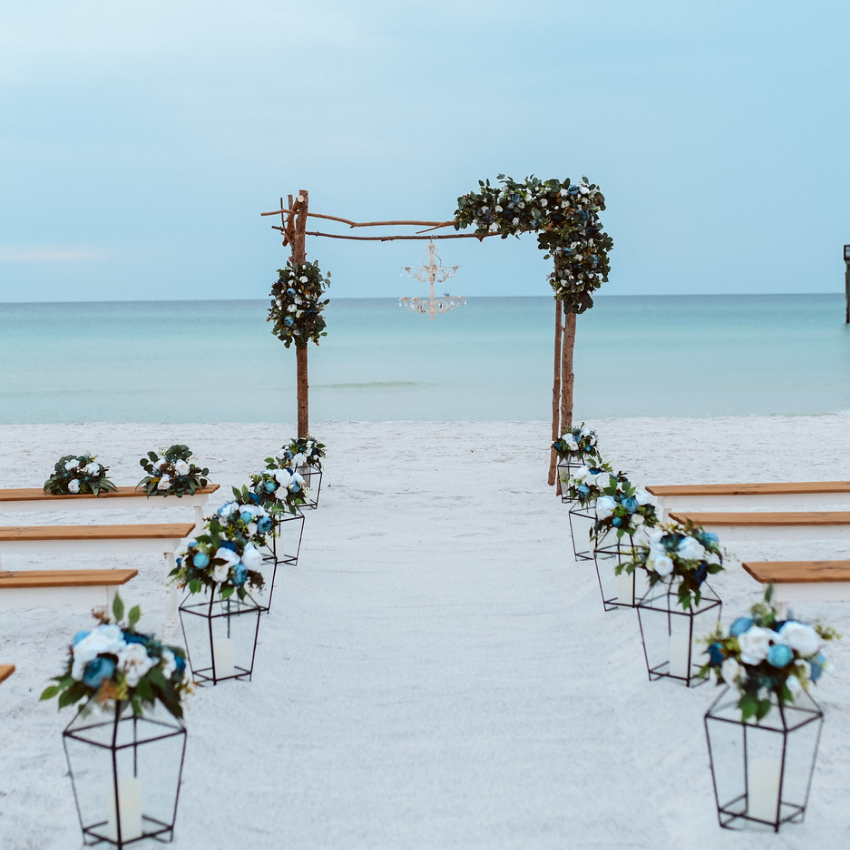 Four Post Tree Branch Wedding Arbor Panama City Beach Event Rentals boho charming beachy backyard