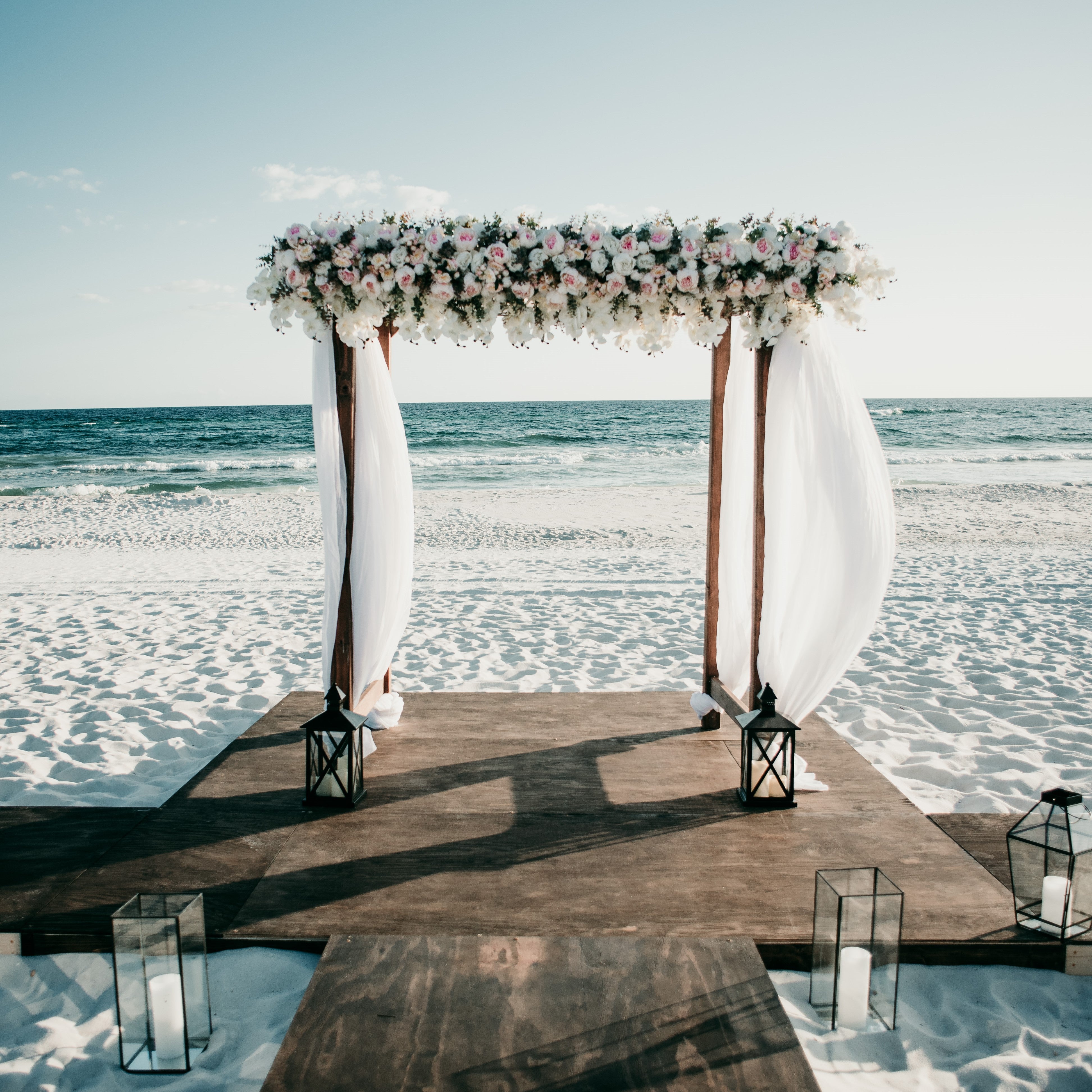 4-post wooden wedding pergola rental panama city beach beachy coastal romantic Boho