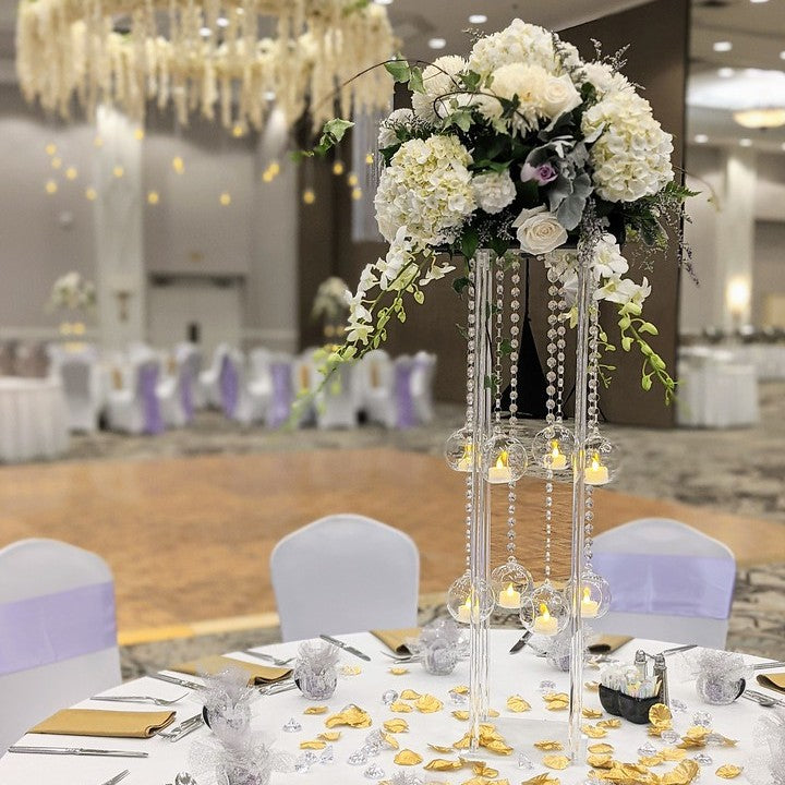 Acrylic Flower Stand with Bubble tealights rental in Panama City beach