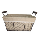 chicken wire basket with wooden handles and linen lining for decor or event 