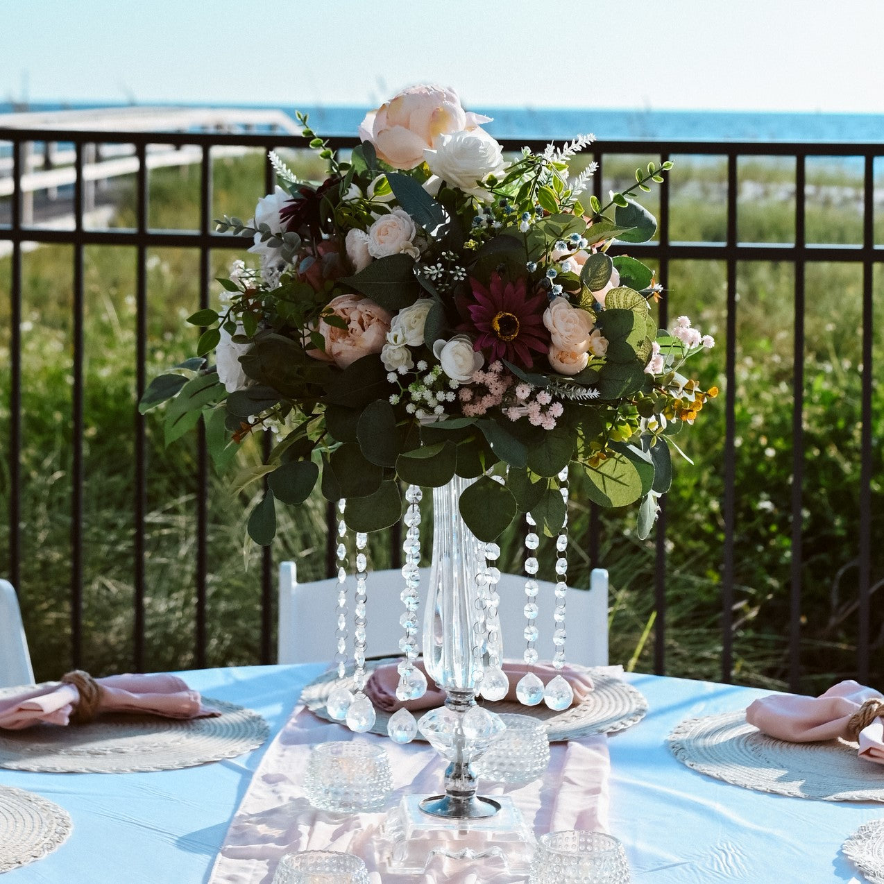 crystal teardrop centerpiece rental in panama city beach classic fun elegant
