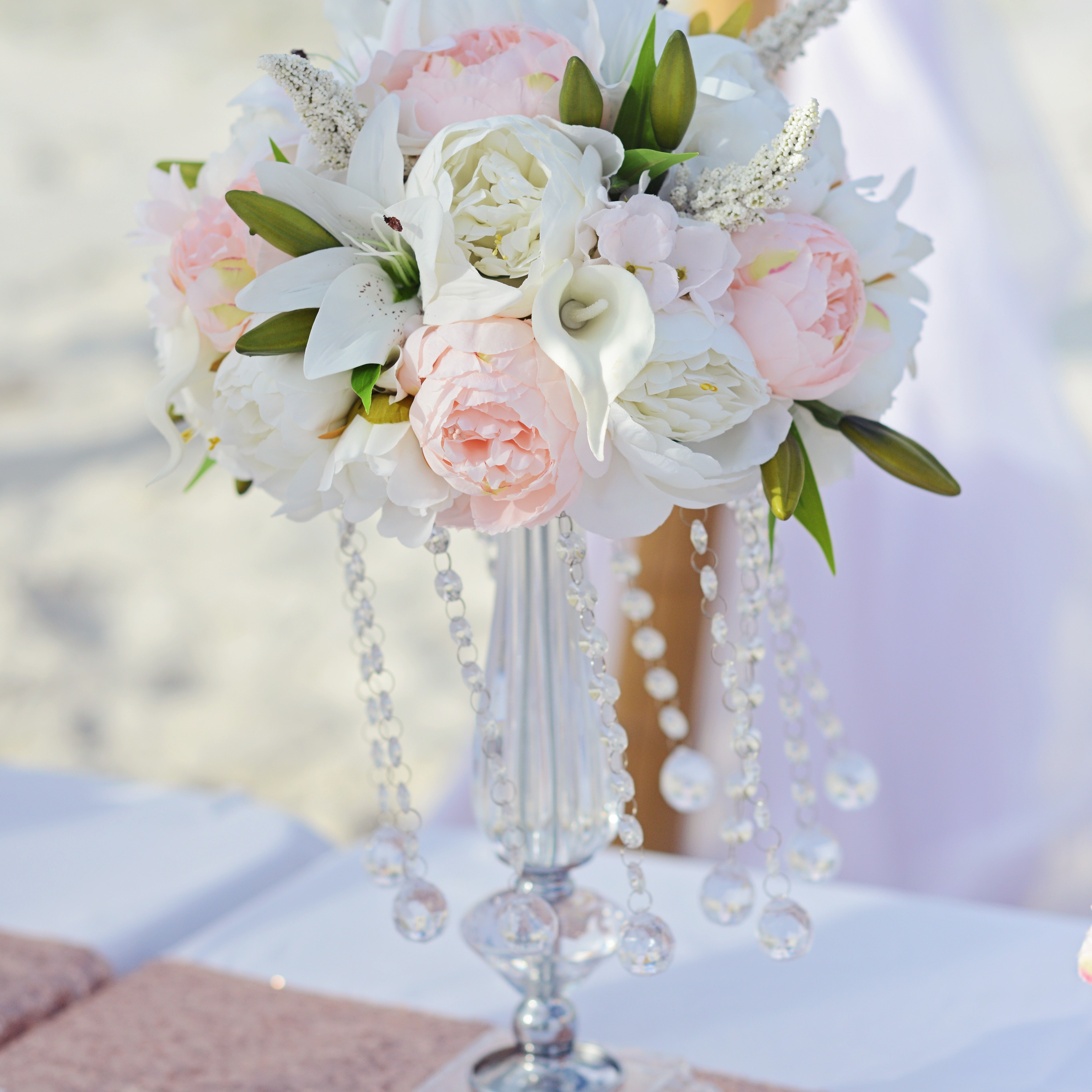 crystal teardrop centerpiece rental in panama city beach elegant charming
