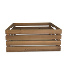 rectangular milk farm crate featuring warm brown wood with handles for flower box or decor setup at wedding party picnic or special event