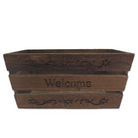 dark wooden welcome crate for flowers or party favors at wedding or special event 