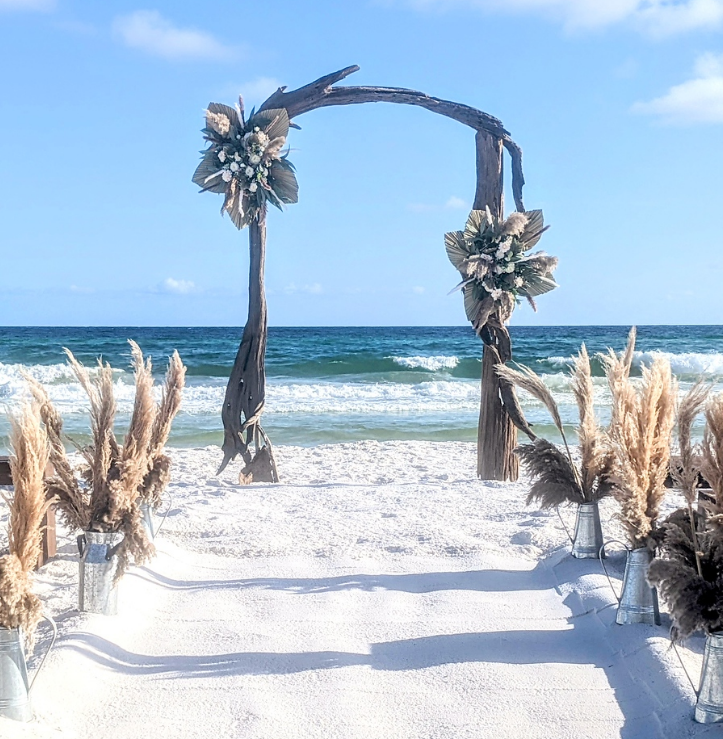 Panama City Beach wedding driftwood arbor arch rental
