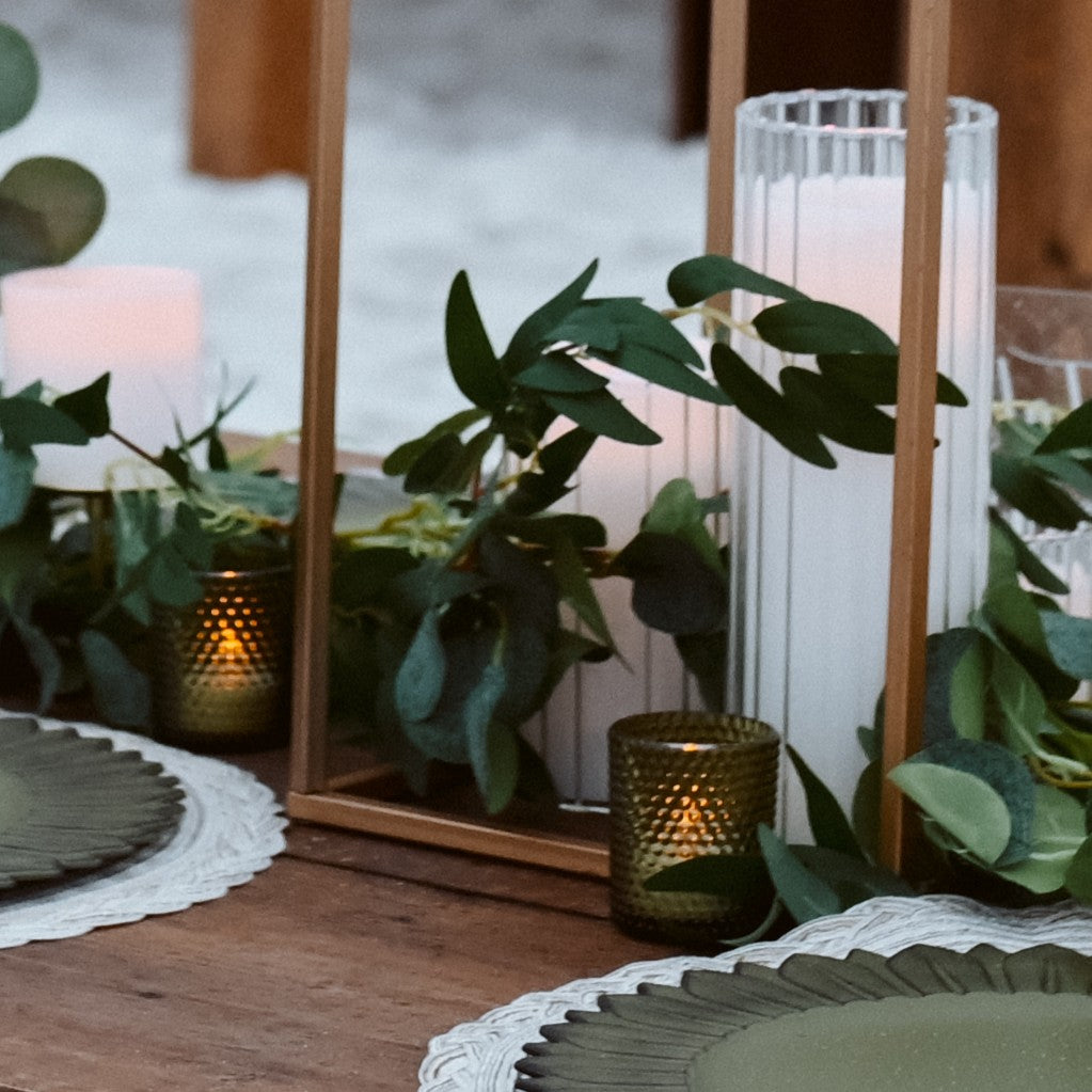 Emerald green glass hobnail votive candle holder wedding and event rental in Panama City beach 
