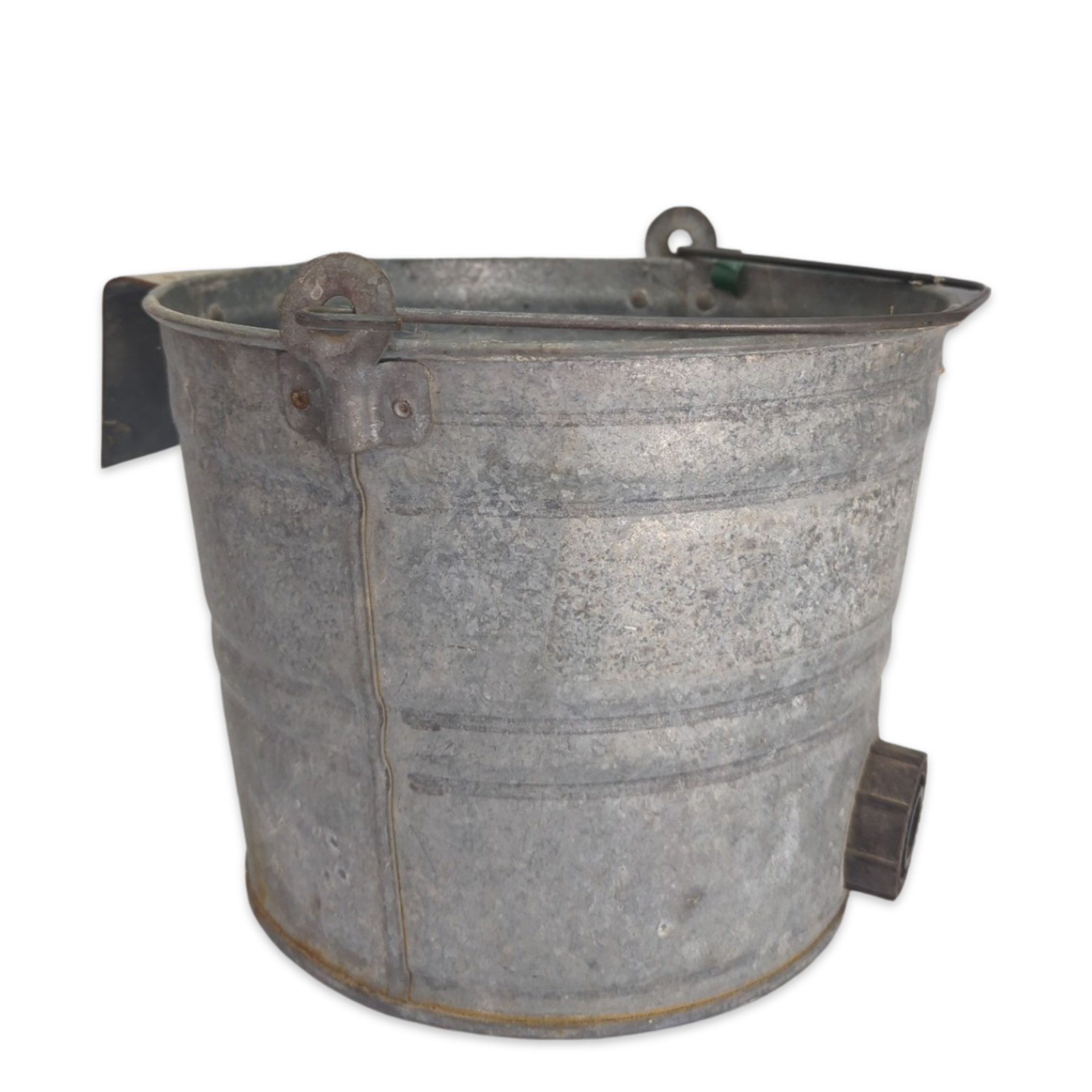 galvanized barn bucket with handle and hook on side to hang from ladder great for wedding party or vintage decor