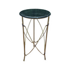 small accent table with round black top and decorative gold metal legs