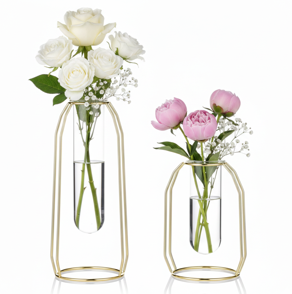 gold framed modern bud vase rental in Panama City Beach