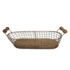 brown wood and wire basket with handles for wedding event or party decor