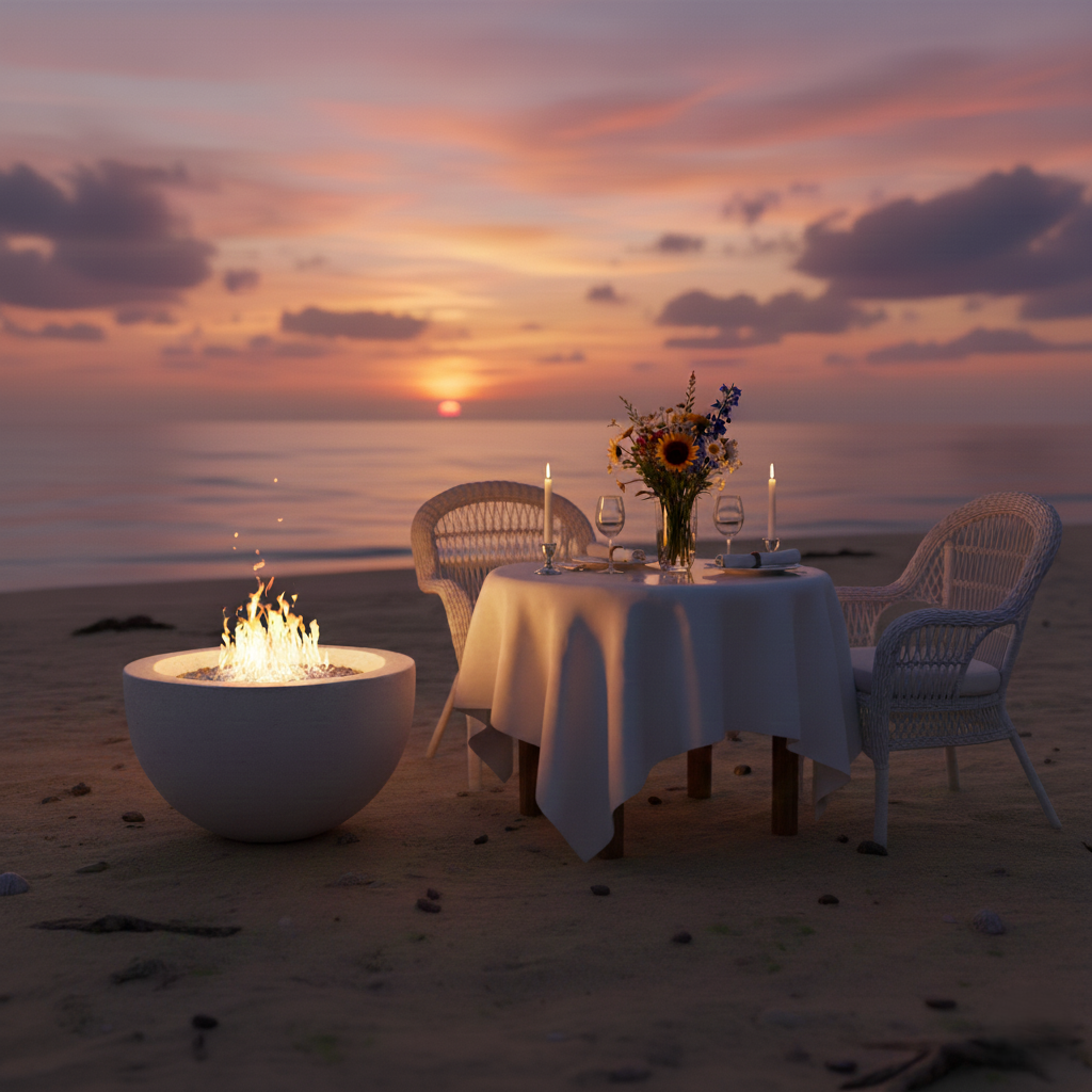 beach bonfire date night with catering in panama city beach, florida
