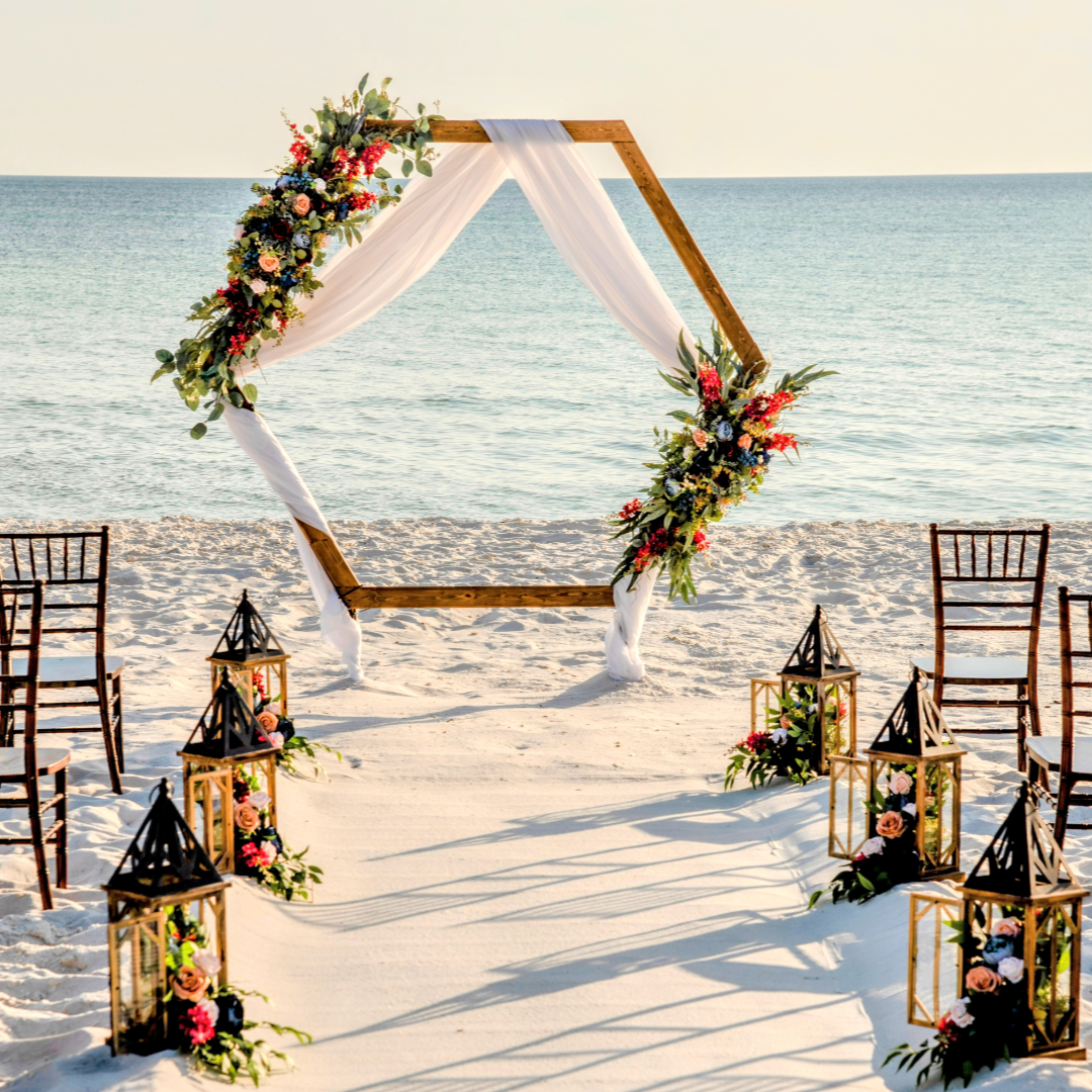 wooden hexagon Wedding arbor panama city beach rental unique beachy boho