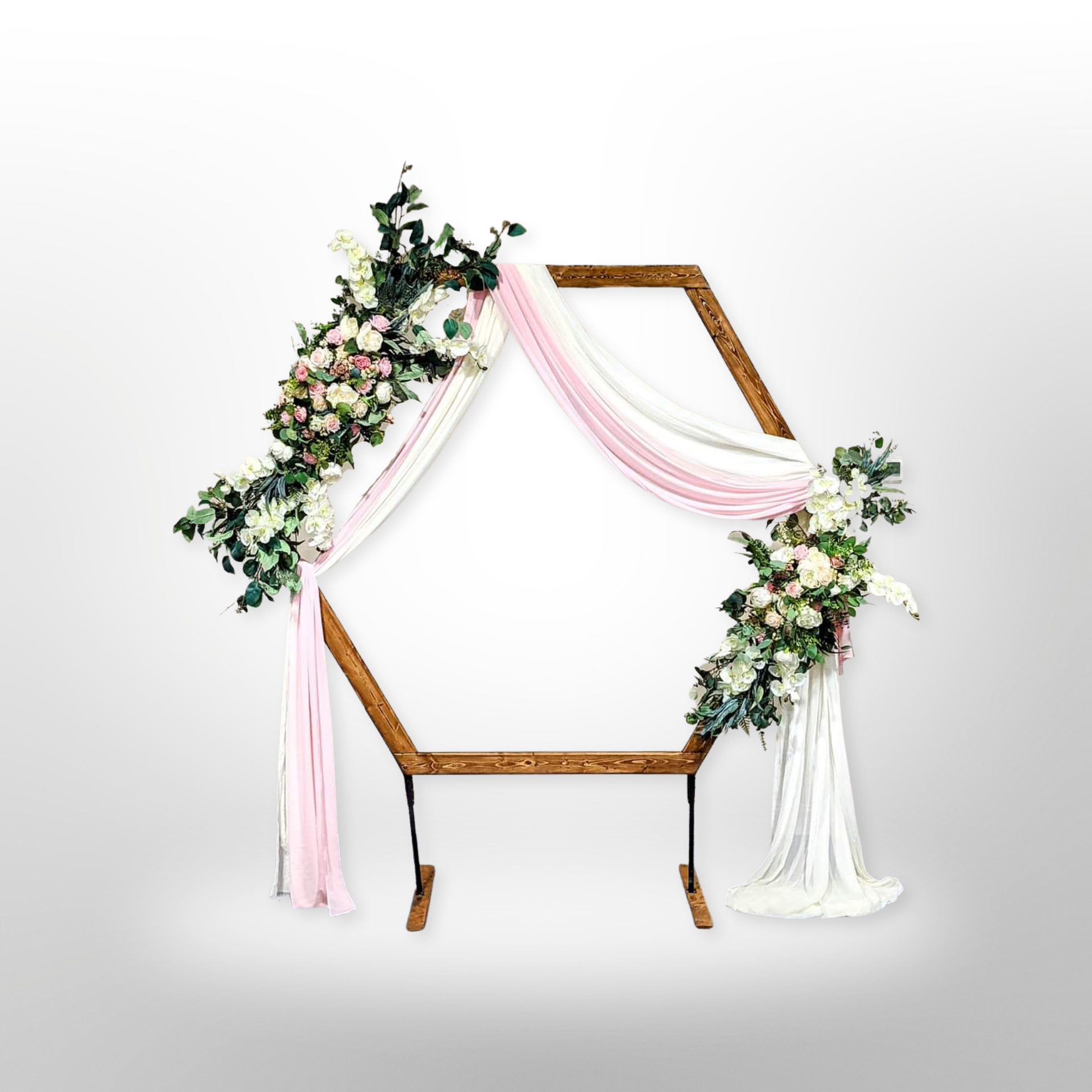 Wood Hexagon wedding arbor with legs
