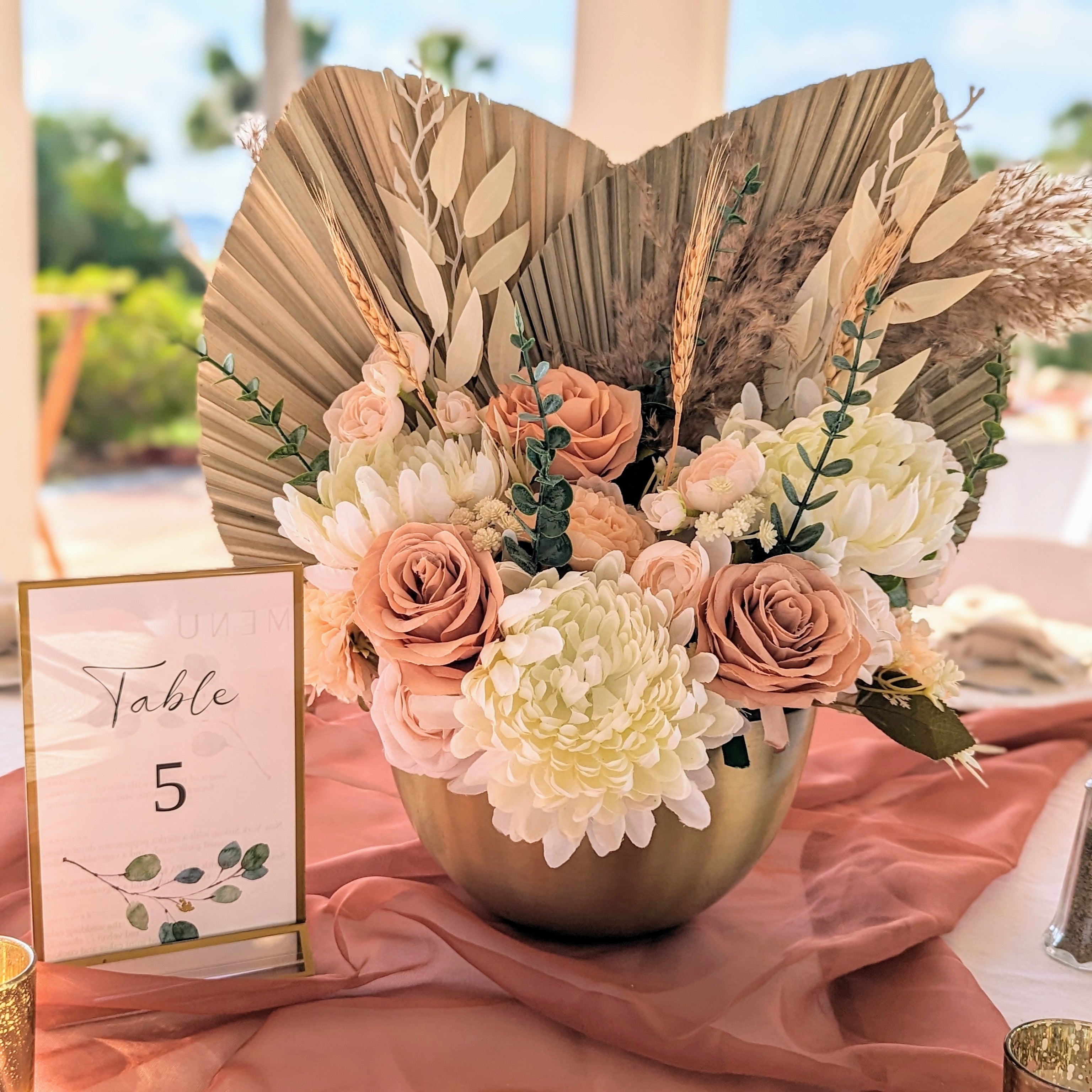 customized large gold bowl centerpiece rental in panama city beach