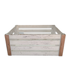 large wooden crate with rustic or boho white wood sides and natural wood corners for wedding or event decor