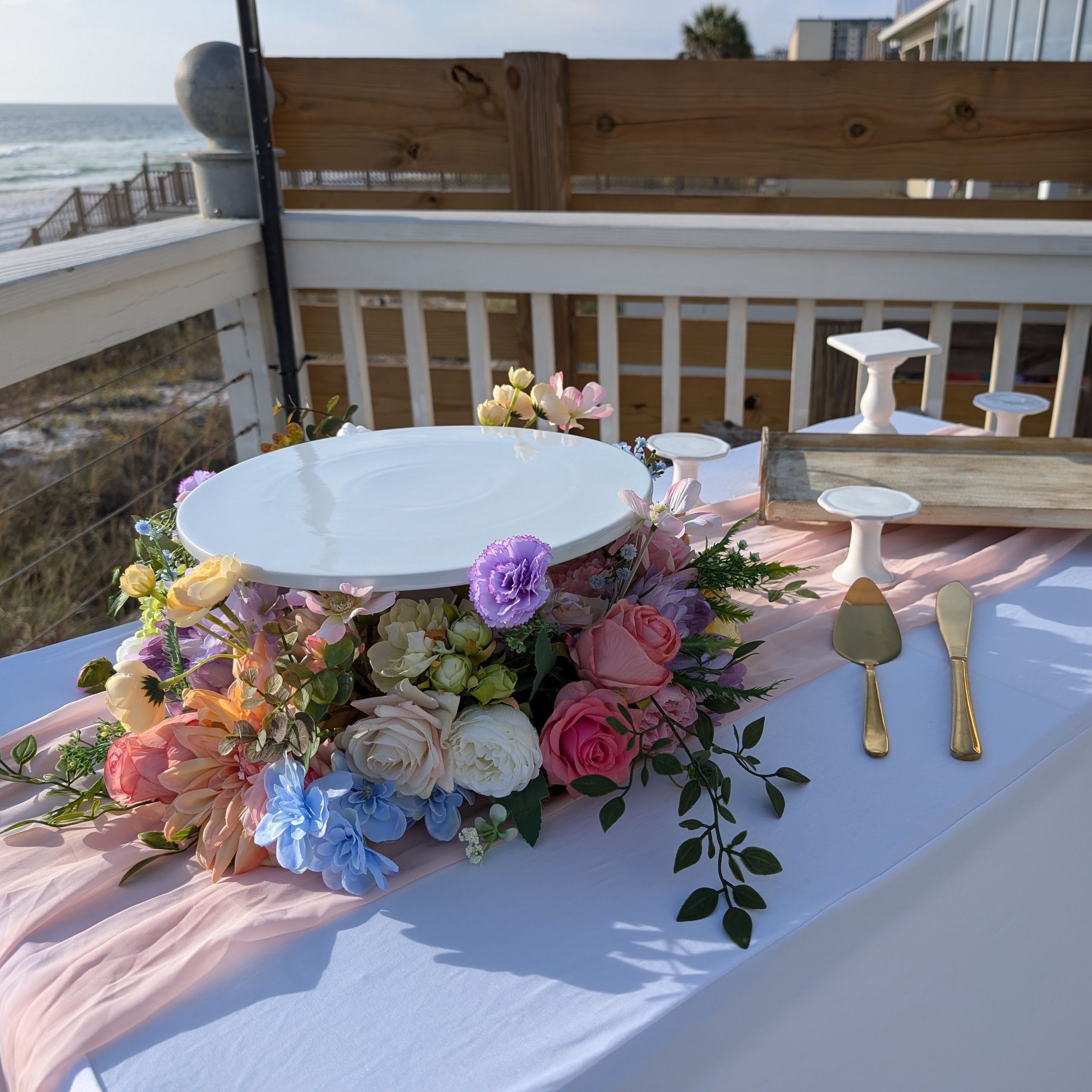 Lily's Porcelain Modern White Cake Stand Rental in Panama City Beach 