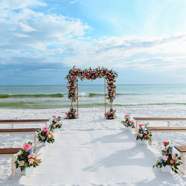 Floral archway rental on a beach with ocean view in panama city beach