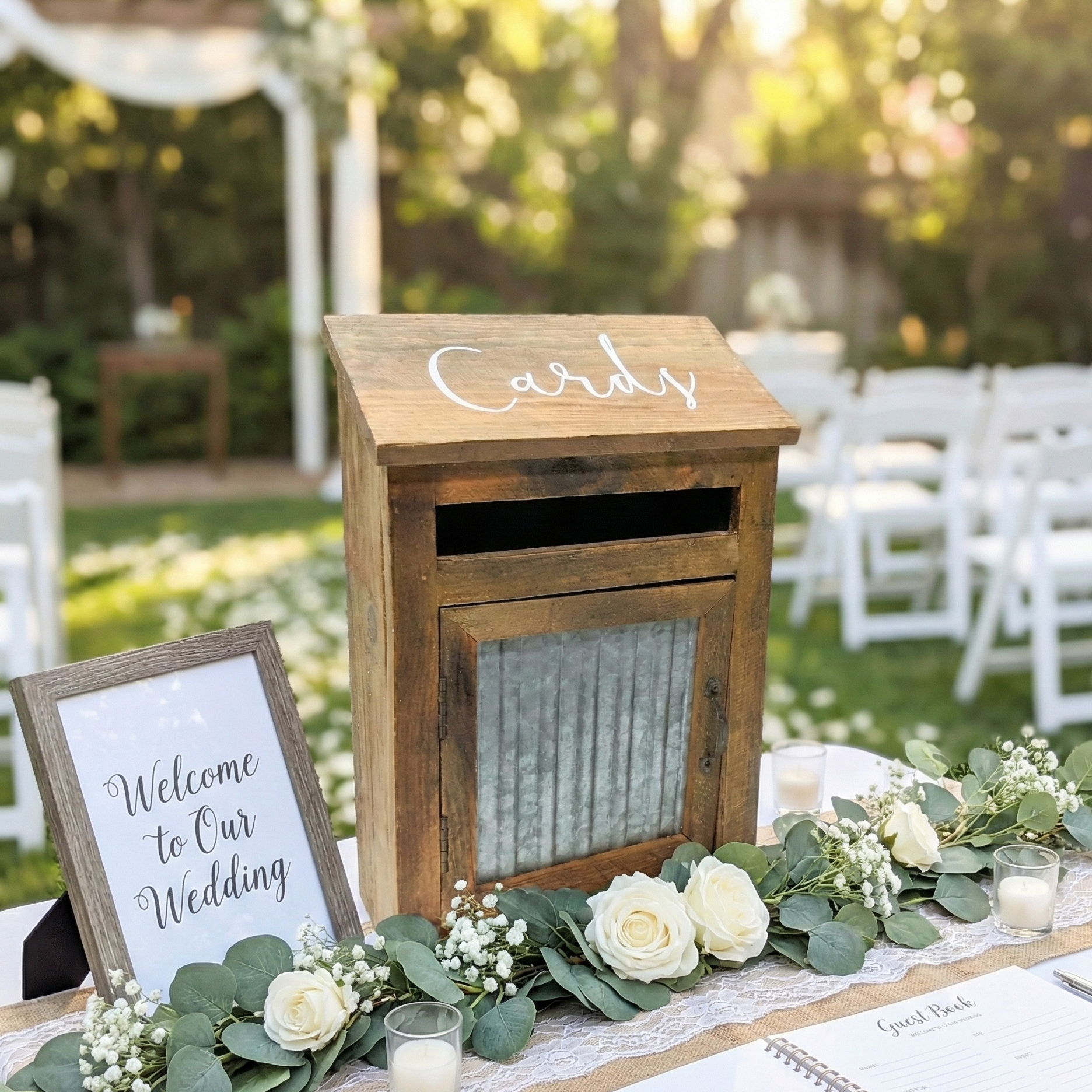 Rustic farmhouse card box rental in panama city beach