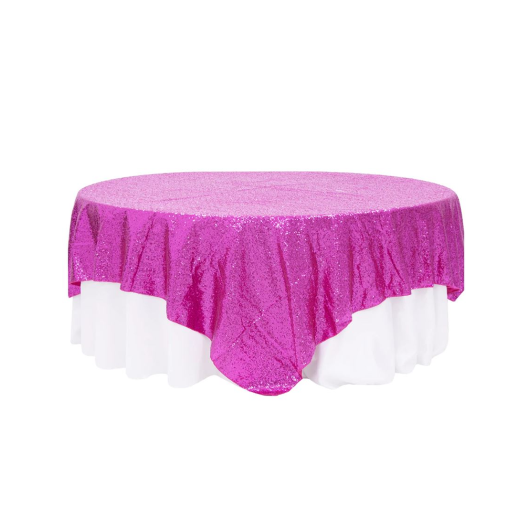 Table Overlay Sequin Magenta Panama City Beach Wedding Party Event Rental