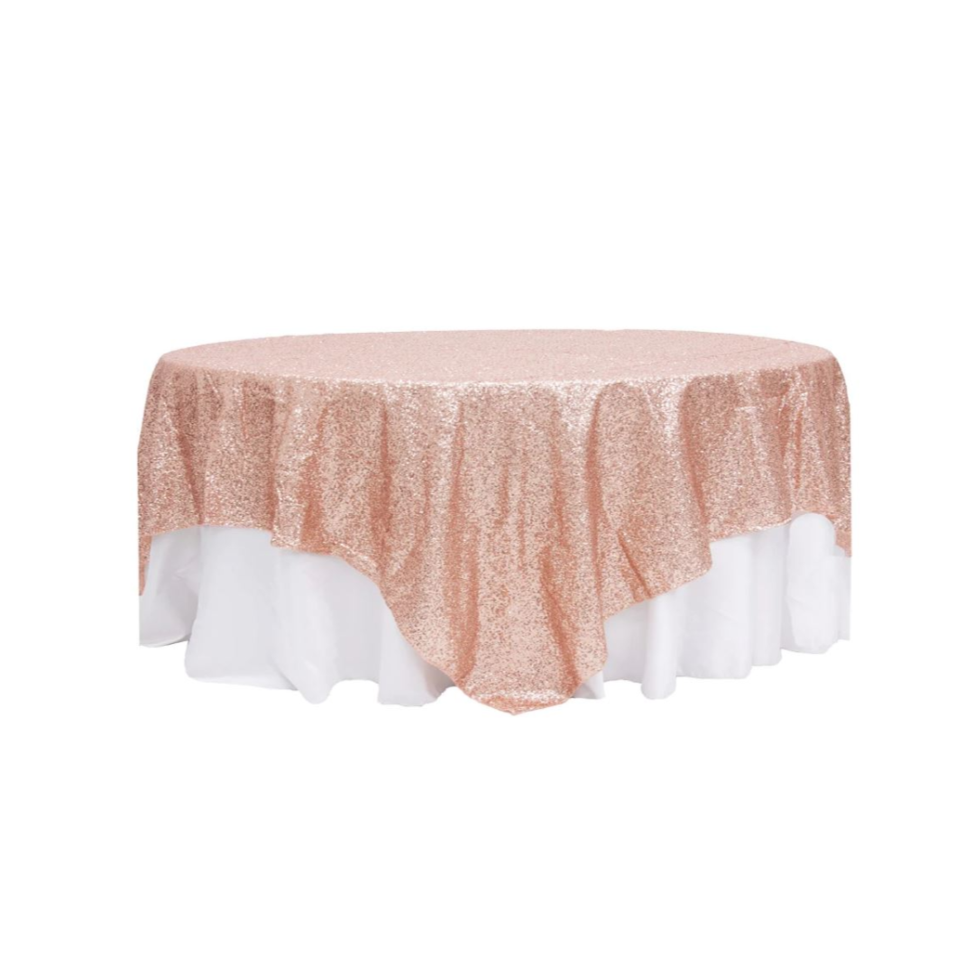 Table Overlay Sequin Rose Gold Panama City Beach Wedding Party Event Rental