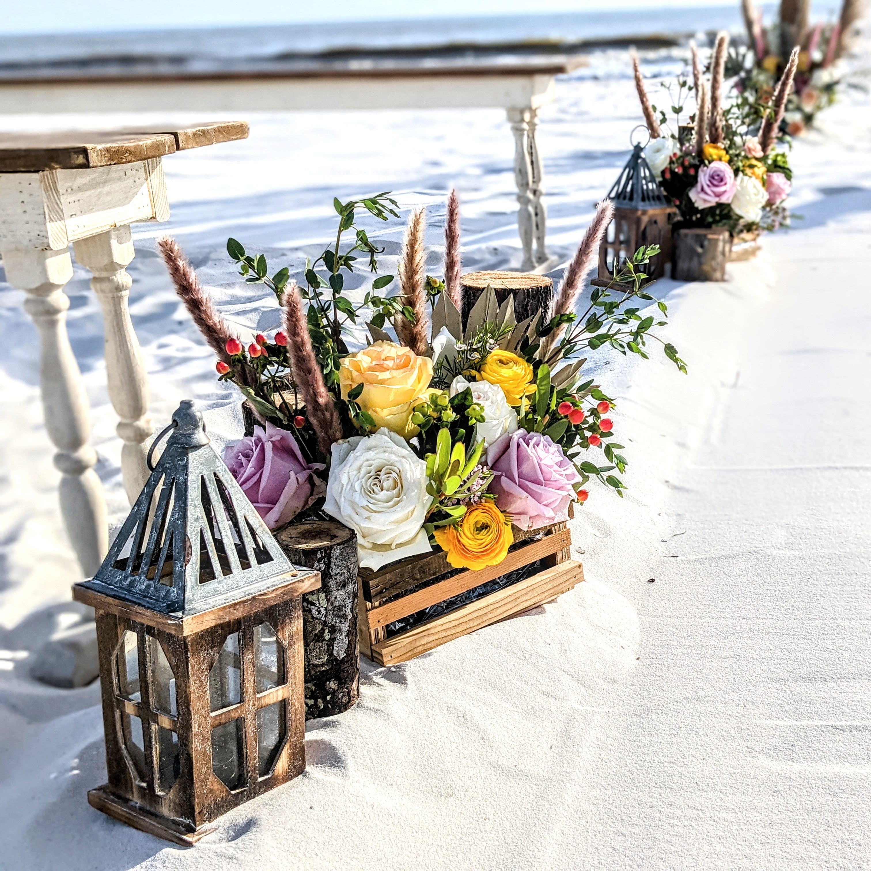 mini wooden floral box aisle marker in panama city beach