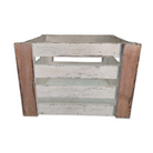 small wooden crate with rustic or boho white wood sides and natural wood corners for wedding or event decor