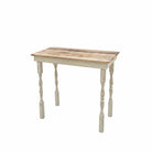 Wooden table with distressed finish on a white background