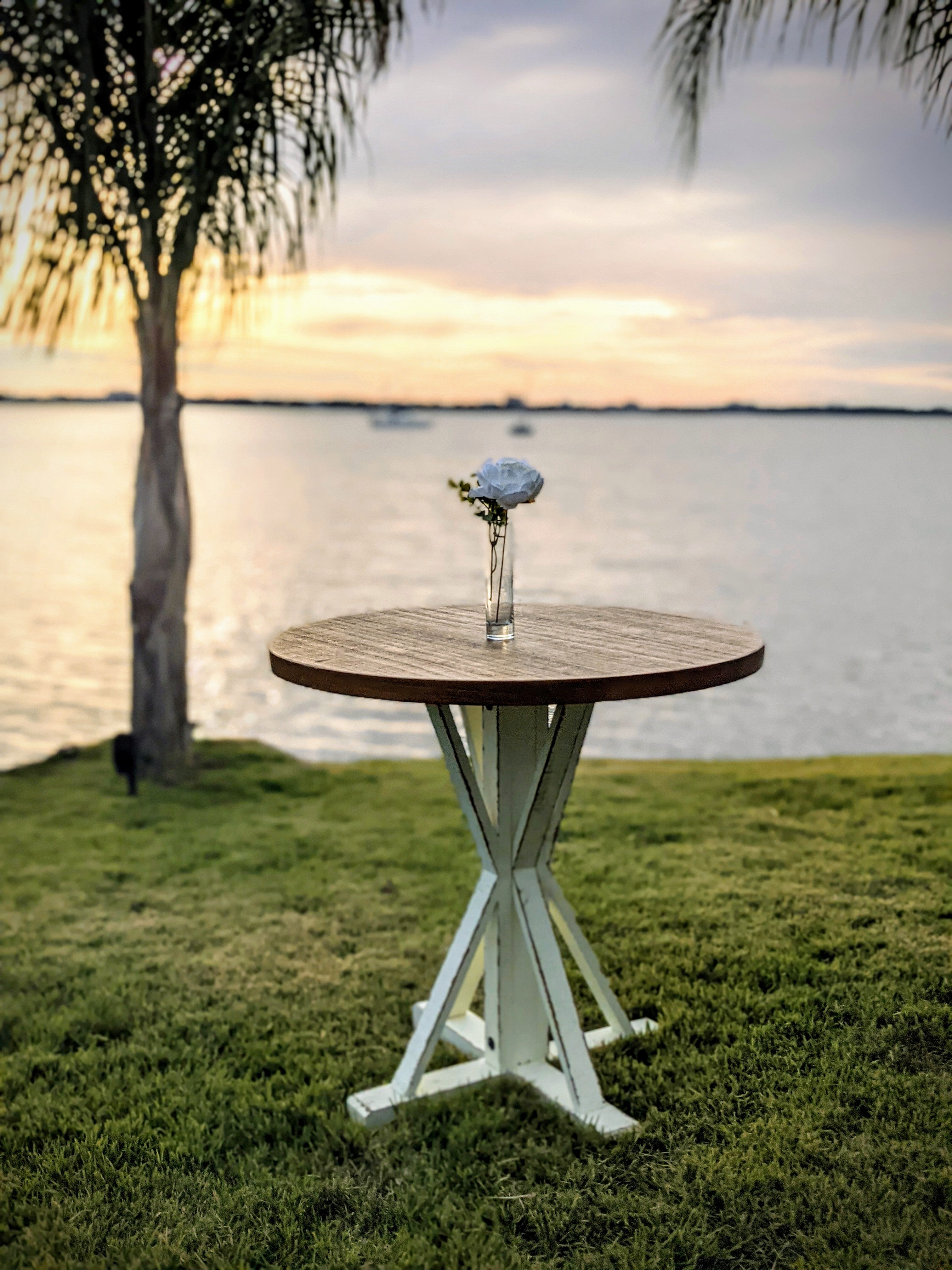 farmhouse rustic beachy cocktail table rental for wedding or event