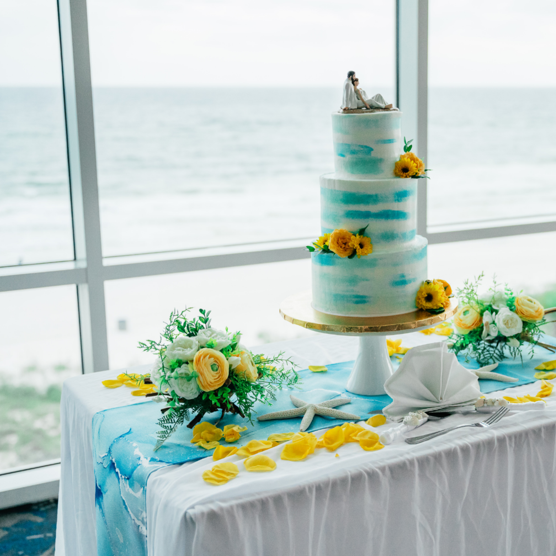 Table Runner teal marble Wedding Party Event Rental Panama City Beach