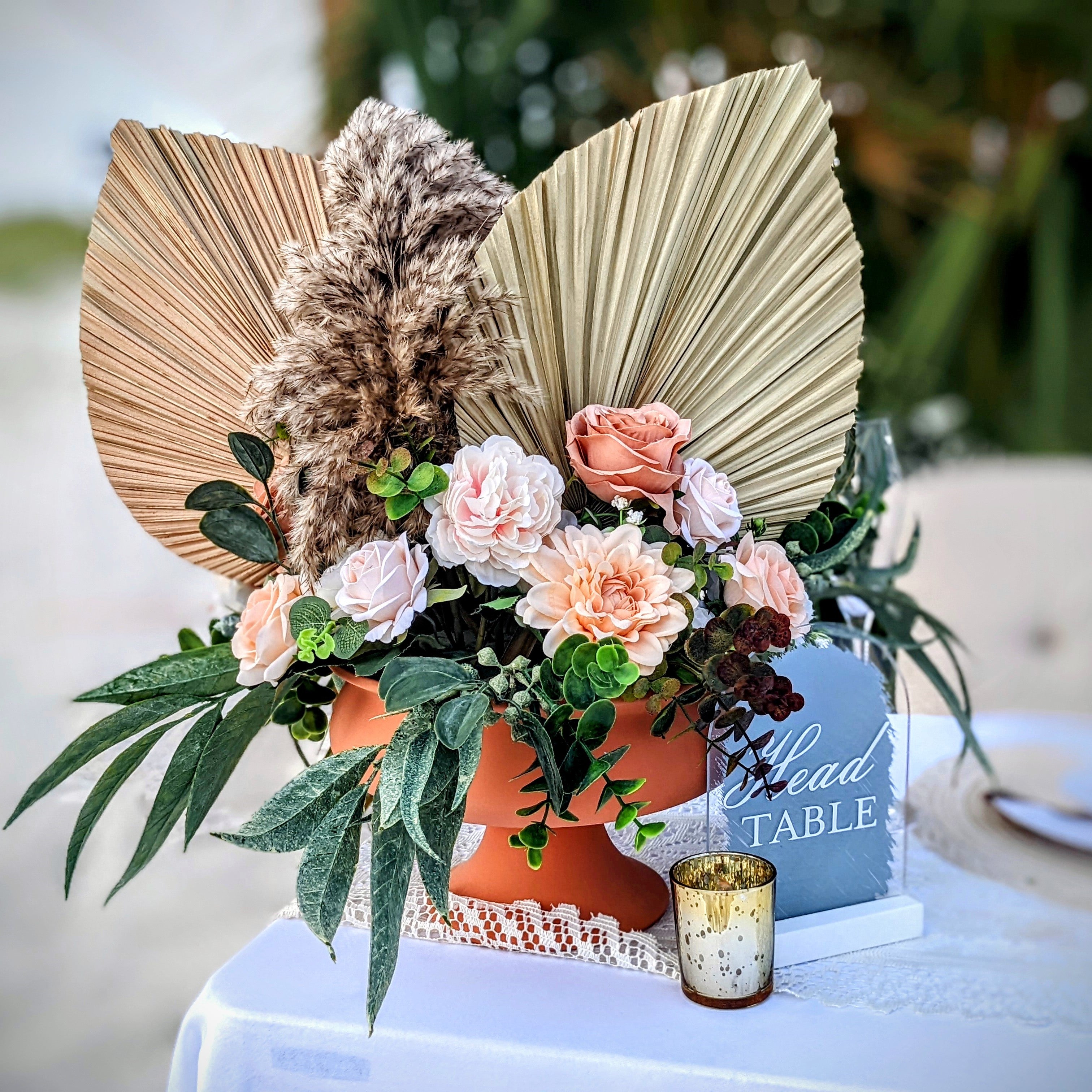 terracotta compote vase centerpiece rental in panama city beach boho
