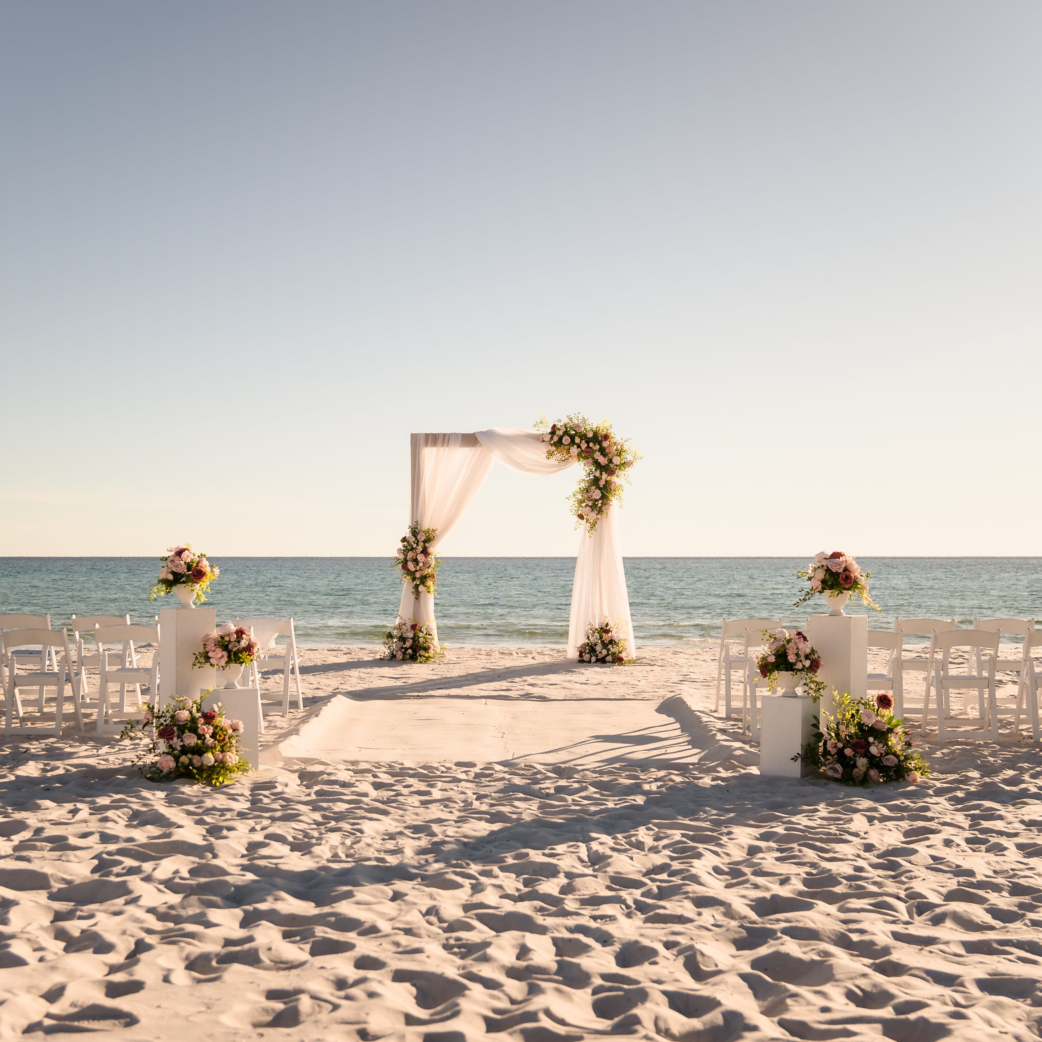 white pillar aisle entry marker rental panama city beach
