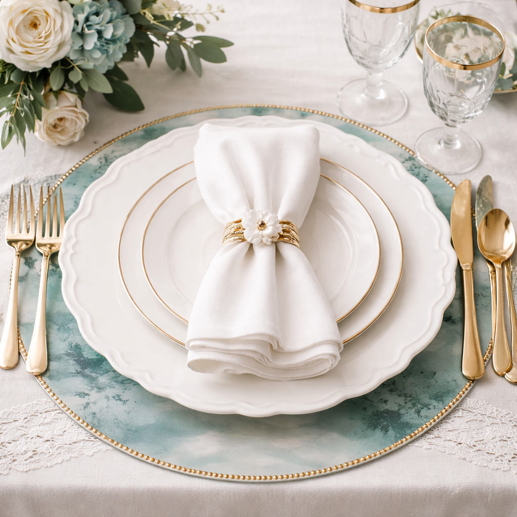 white scallop charger plate rental for weddings and events in panama city beach 30a florida