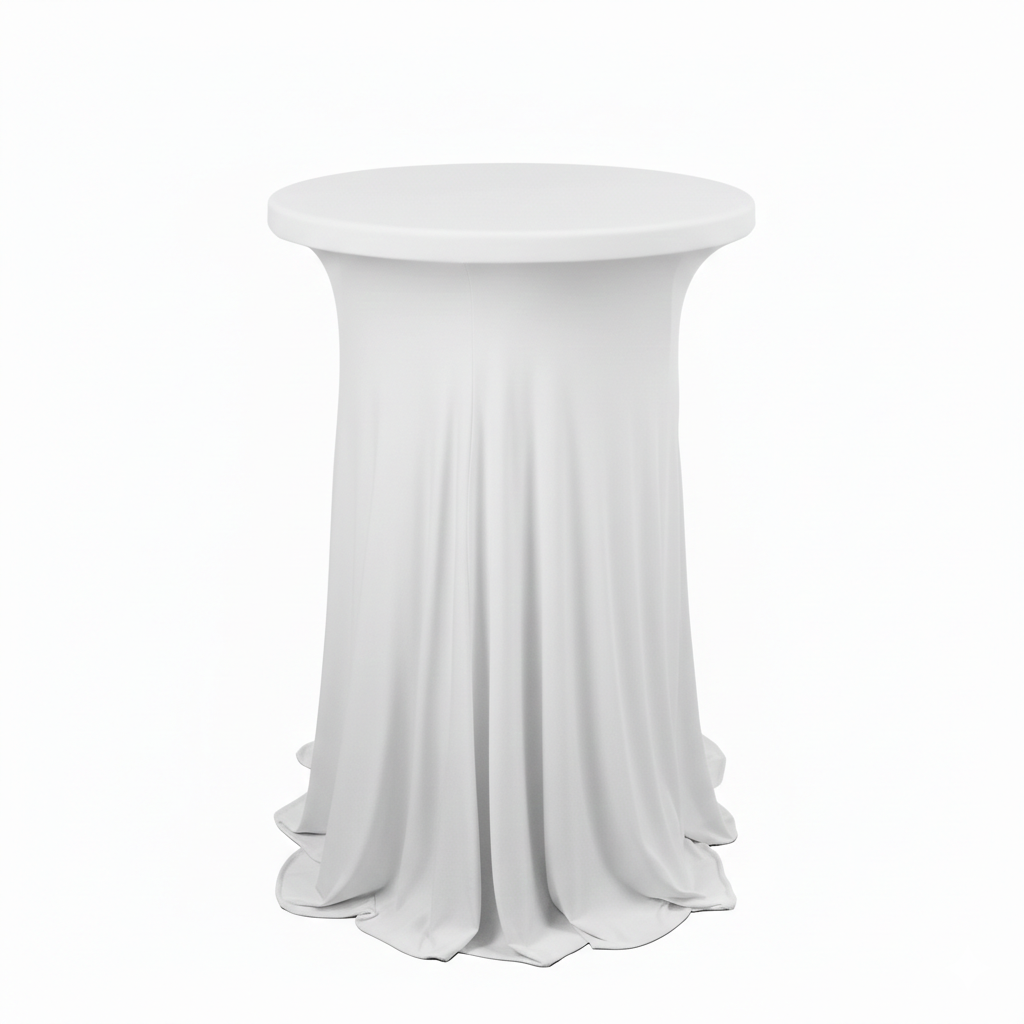 white wavy spandex cocktail table linen rental in panama city beach