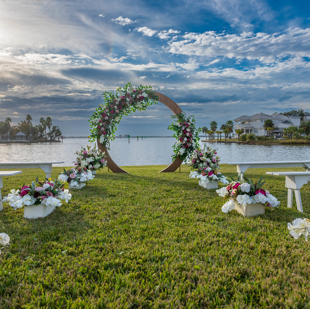 white rectangle floral box aisle marker rental in panama city beach