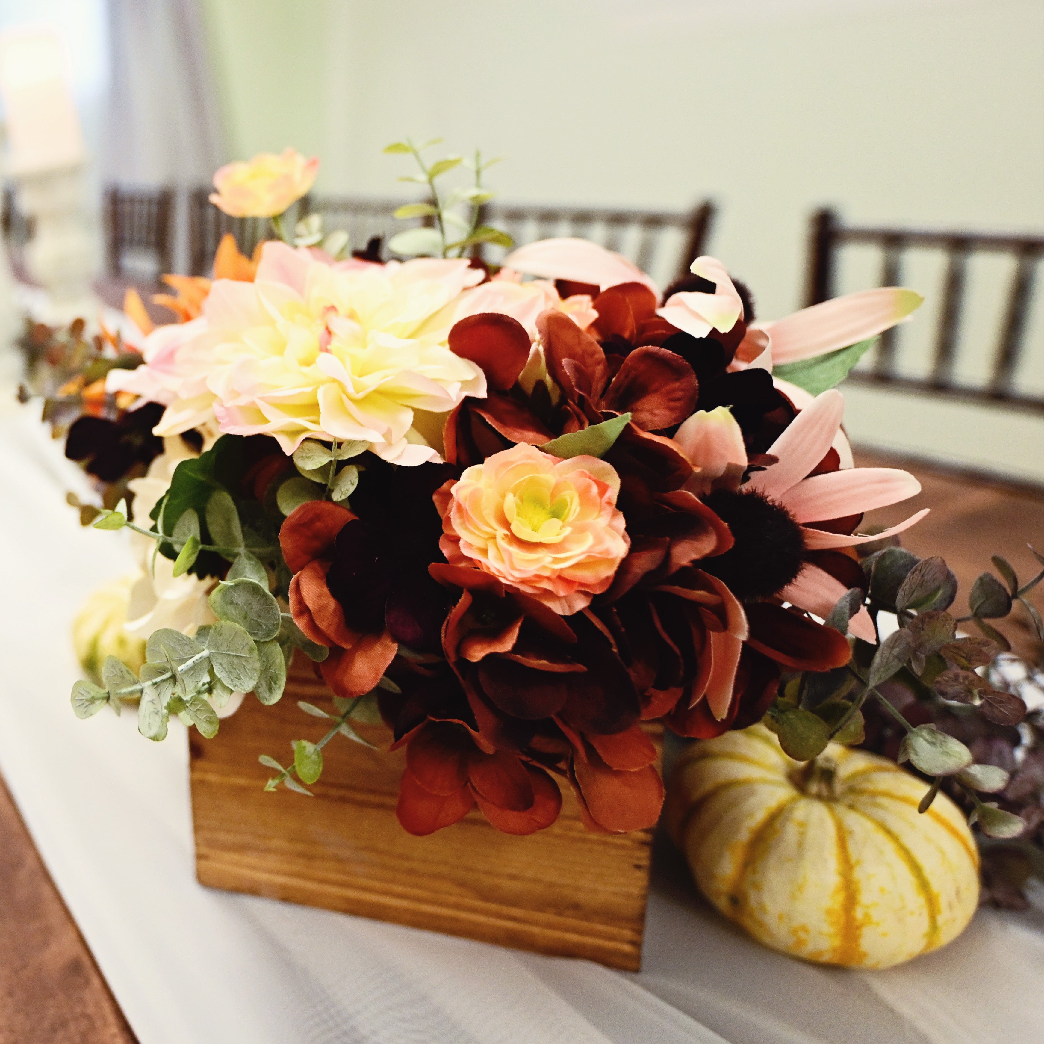 wooden box floral centerpiece rental in panama city beach custom made boho classic