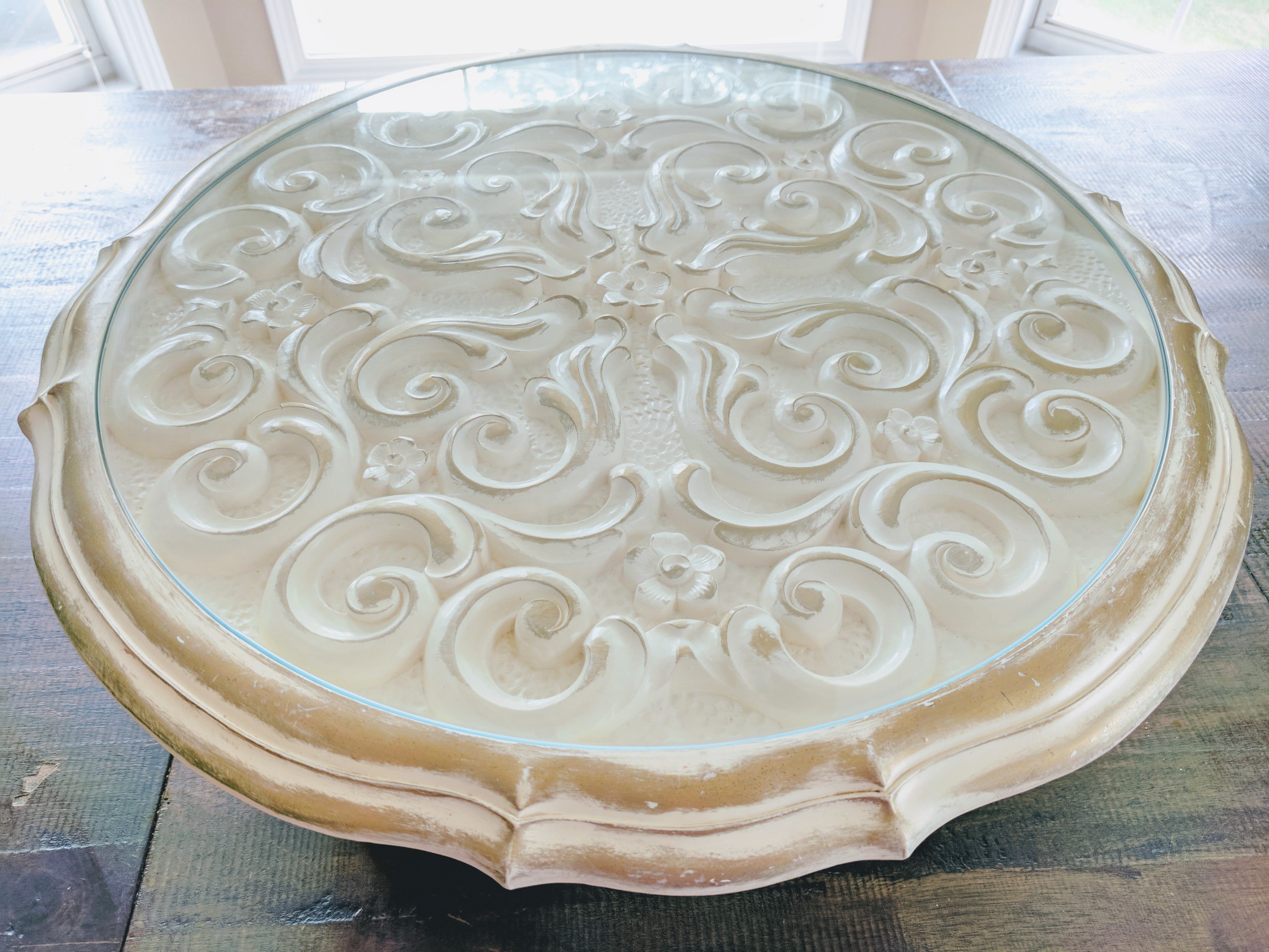 18" Ornate Glass Top Cake Stand- RENTAL - The Wedding Shop