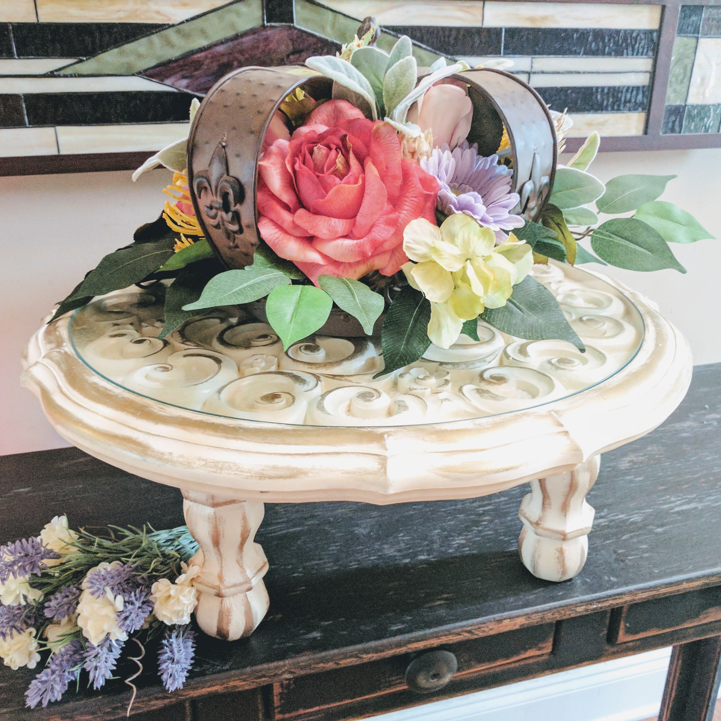 18" Ornate Glass Top Cake Stand- RENTAL - The Wedding Shop