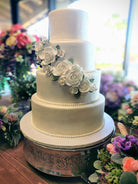 Silver 16" Floral Drum Cake Stand Rental - The Wedding Shop
