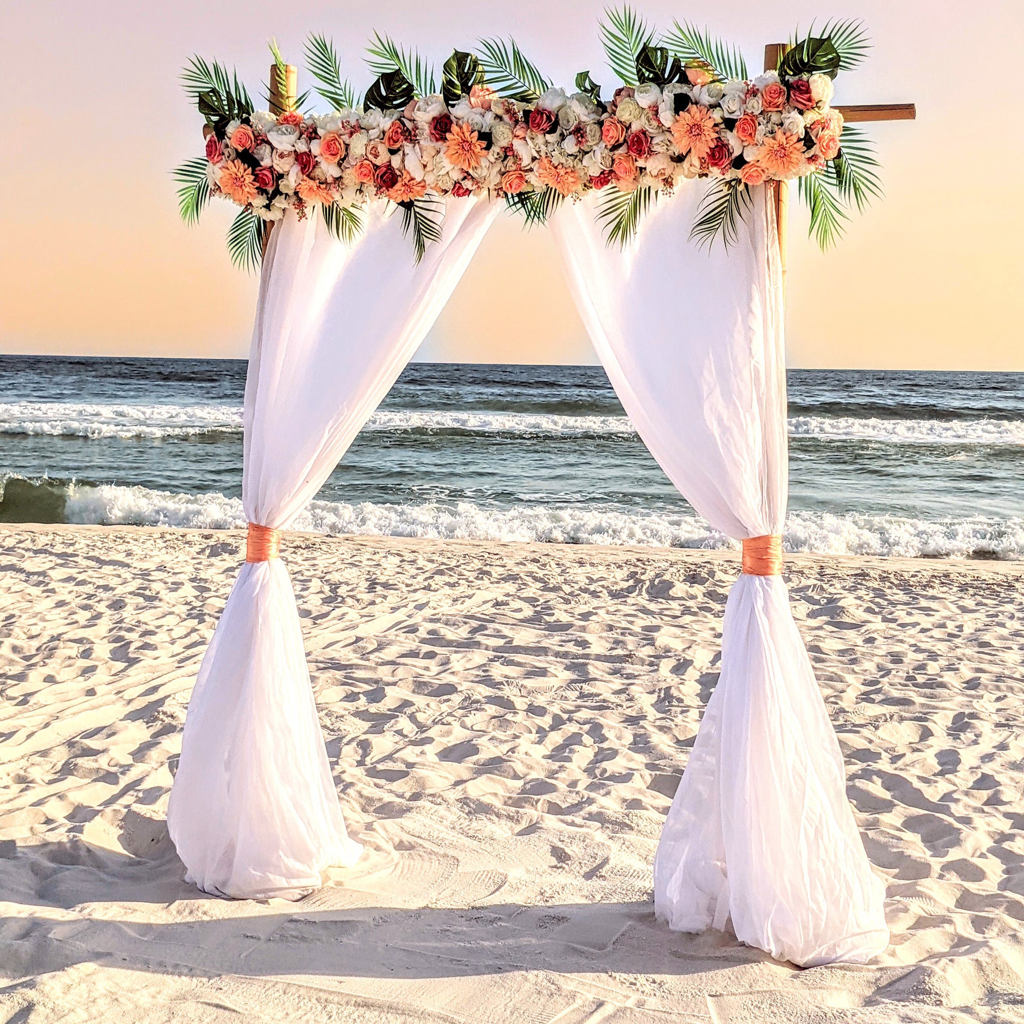 destination-beach-wedding-elopement-arbor-arch-rental-decorations-lantern-aisle-markers-panama-city-beach-wedding-planner-officiant-photographer-rentals