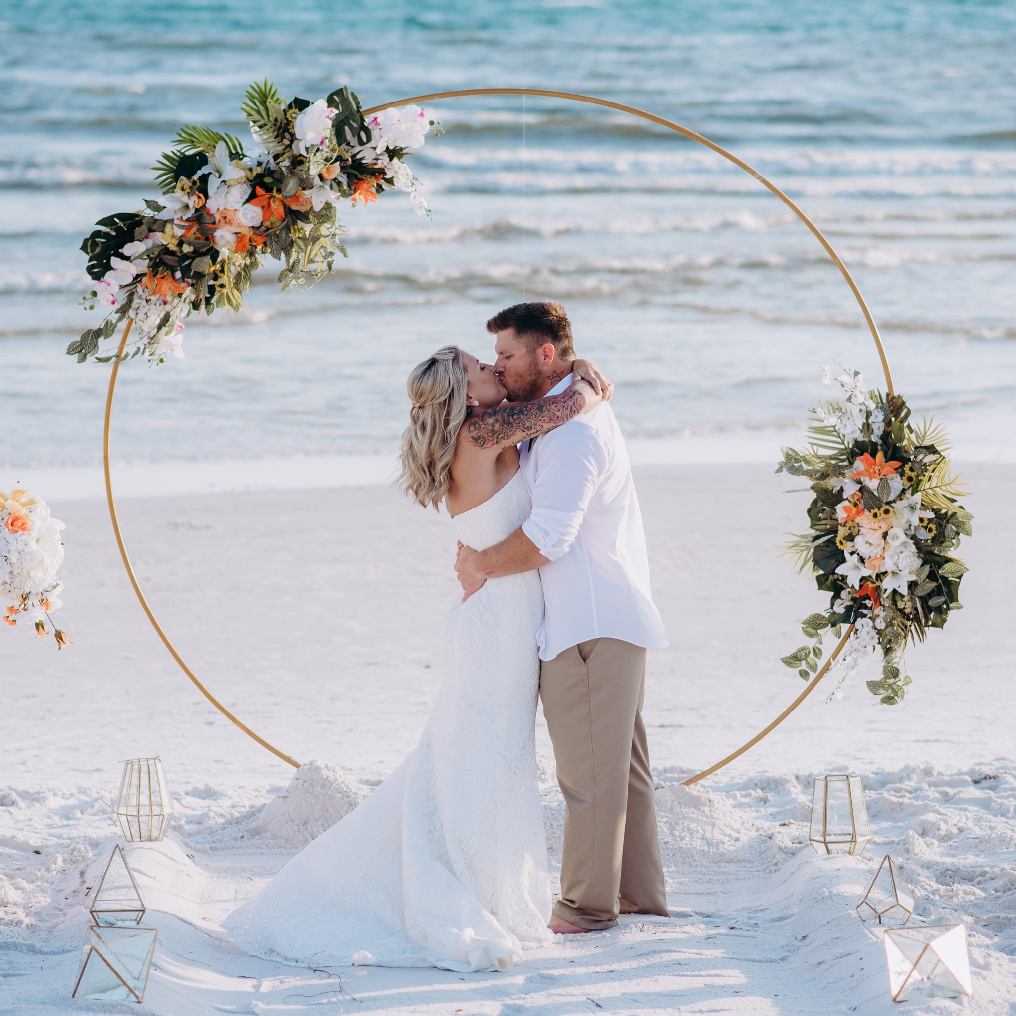 Gold circle arbor arch wedding rental in panama city beach florida