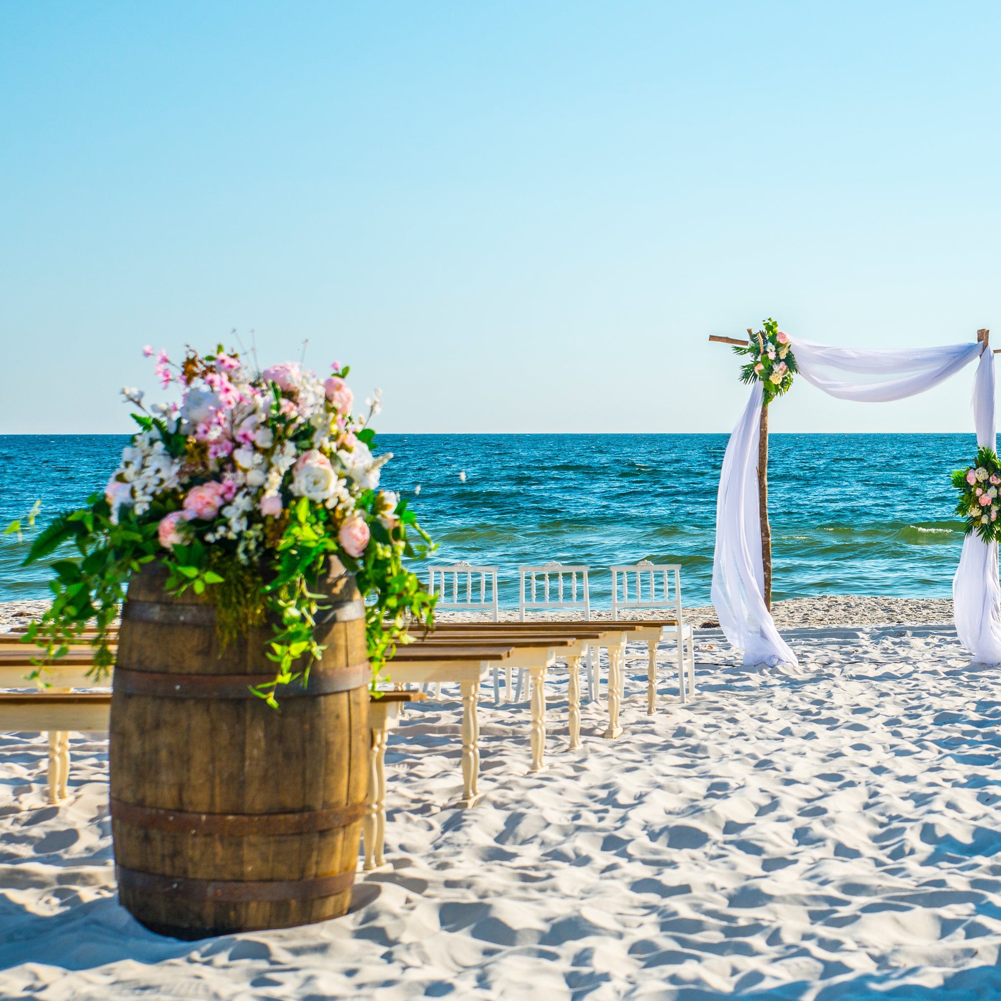 Whiskey Barrel Entry Aisle Markers - The Wedding Shop