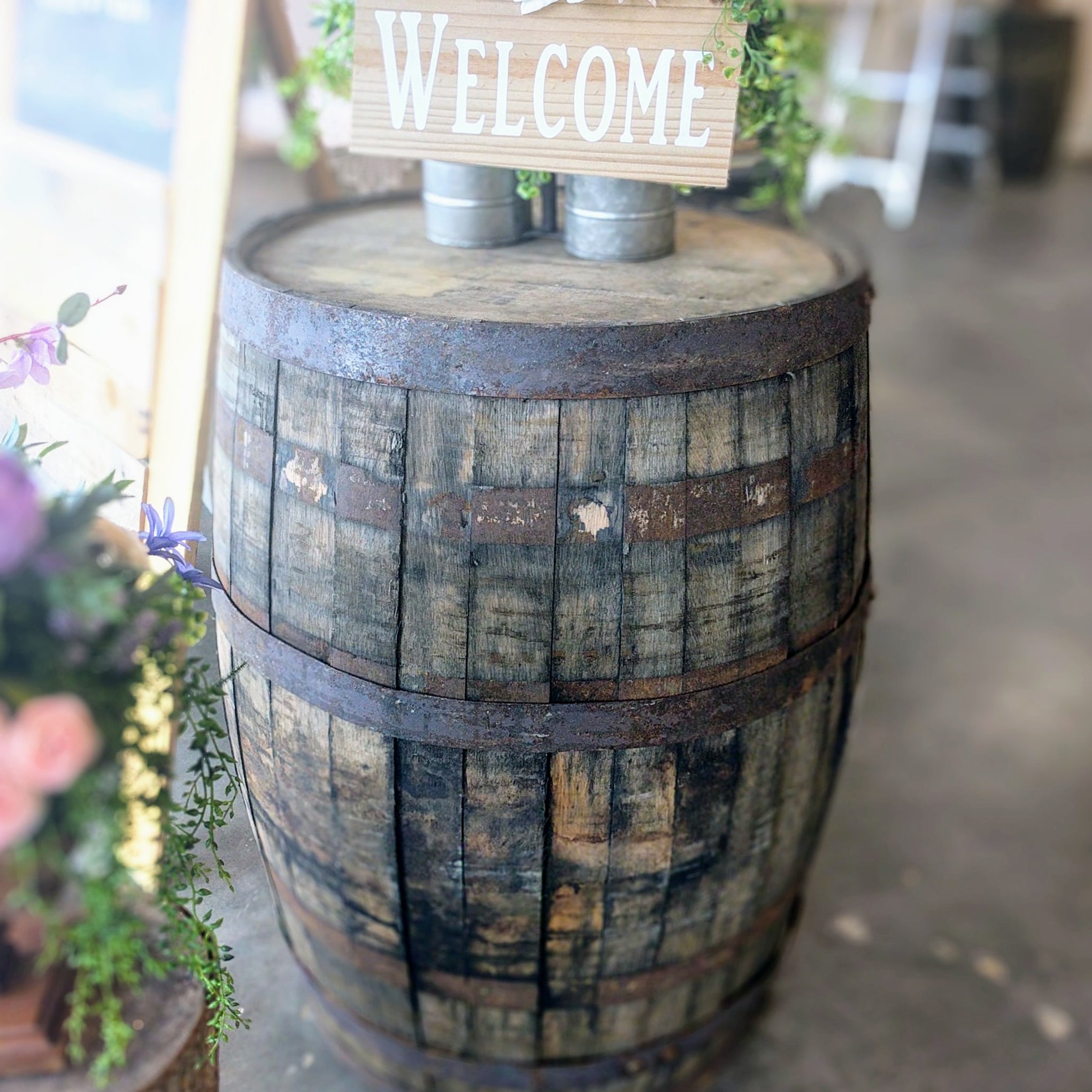 Wine barrel table discount rental